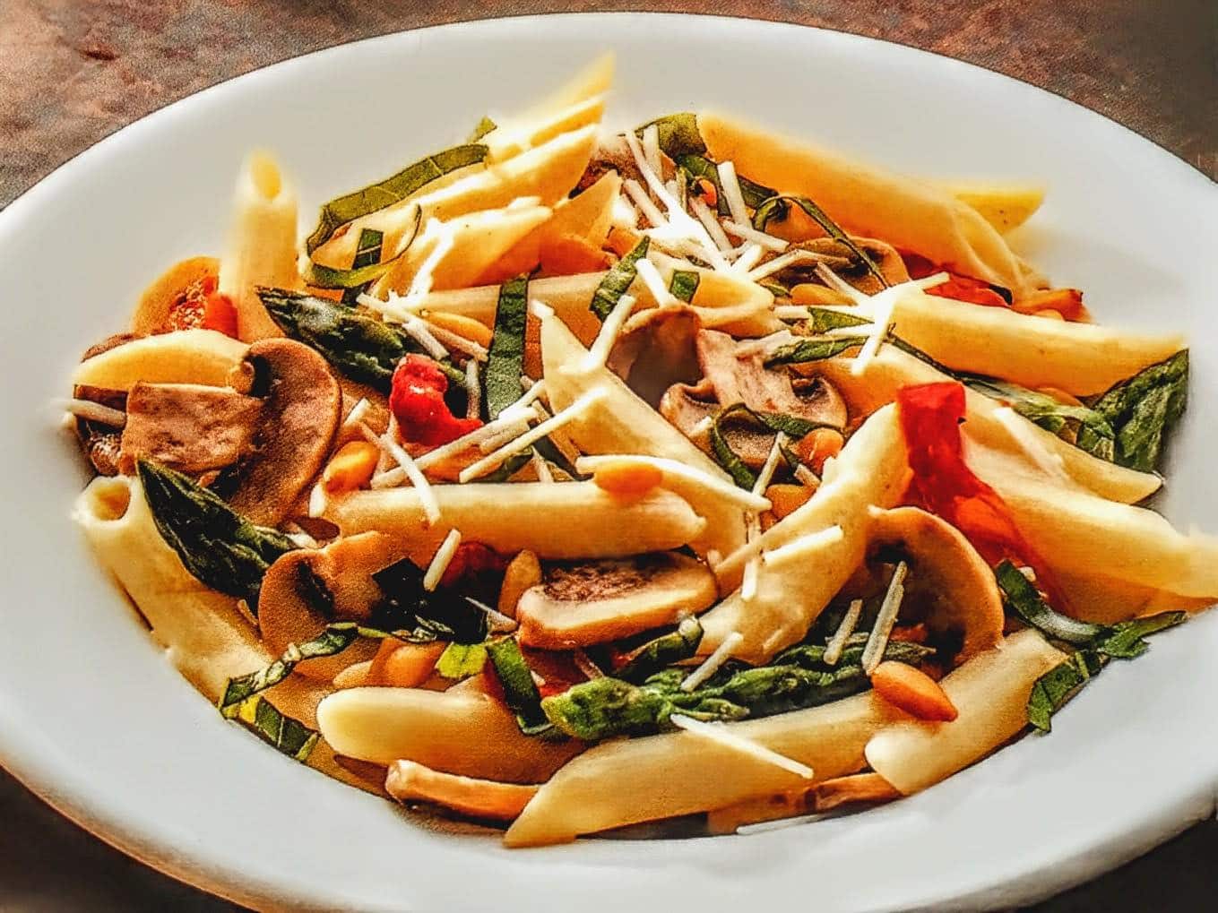 Penne Primavera served In a Parmesan Broth